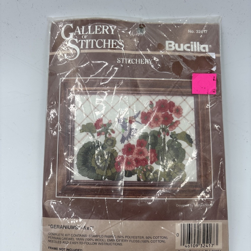 Bucilla Gallery of Stitches‎ Stitchery Geraniums  5"X 7" 32416 New Sealed
